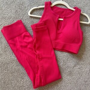 Vibrant Pink Ribbed Workout Set